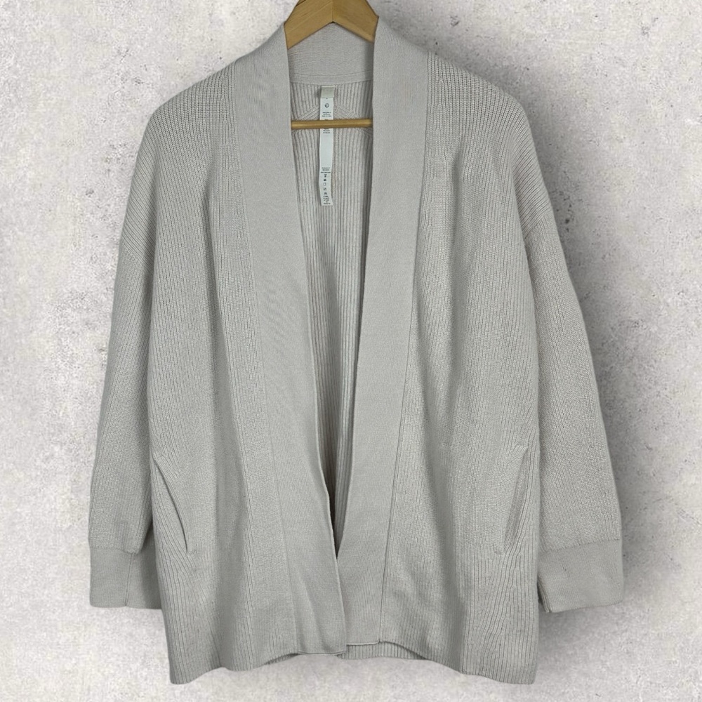Lululemon Merino Wool Ribbed Long Wrap Sweater Bone Neutral Size 2 Oversized Fit - Picture 3 of 14